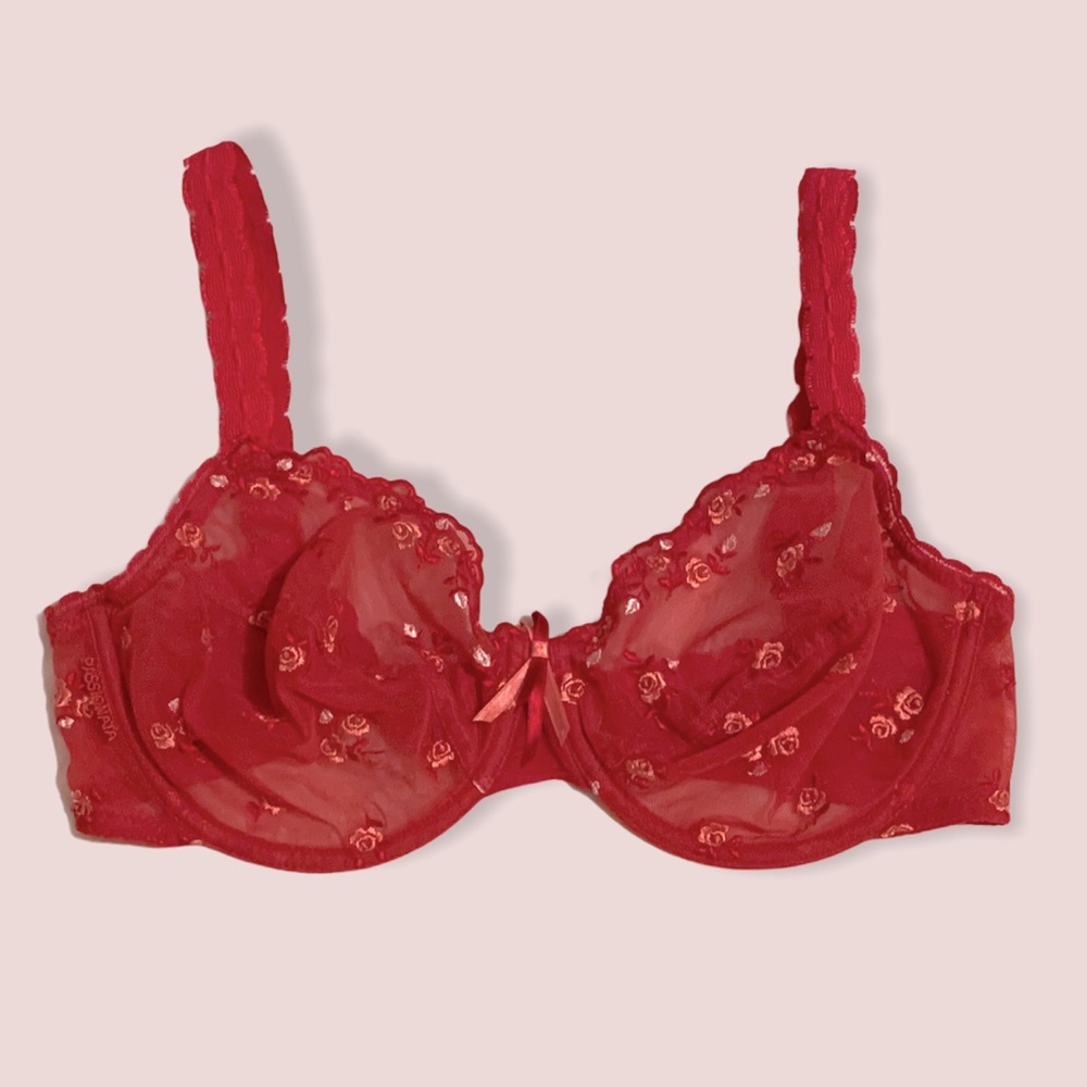 🌸 Red floral mesh bra
